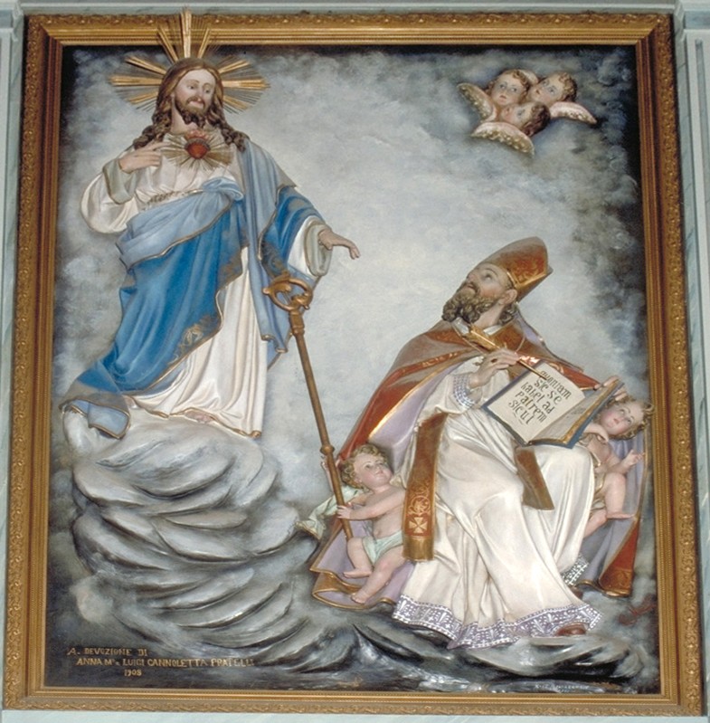 Salvatore Sacquegna (?), Visione di san Gregorio Nazianzeno, 1908. Acquarica di Lecce (fraz. di Vernole; LE), chiesa Matrice di San Gregorio Nazianzeno